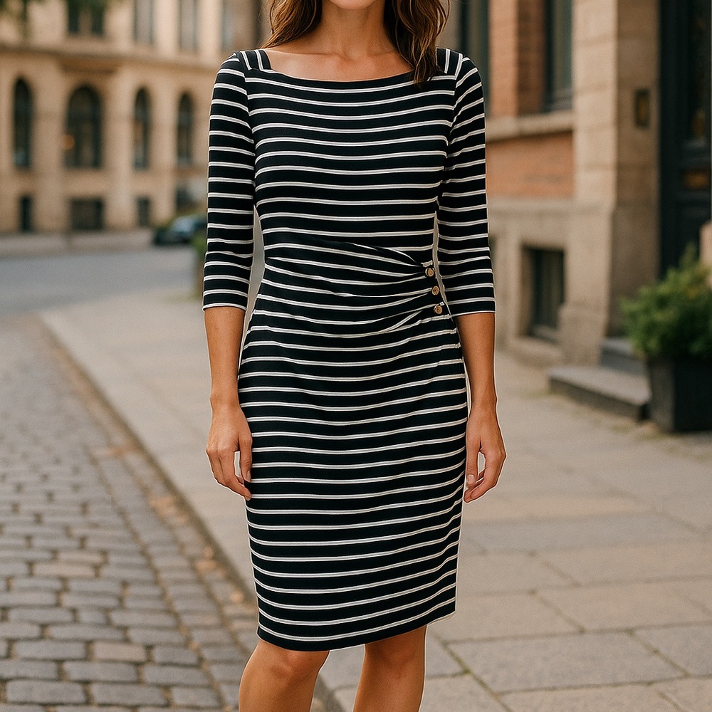 White House Black Market Black and White Striped Dress - Picture 1 of 7